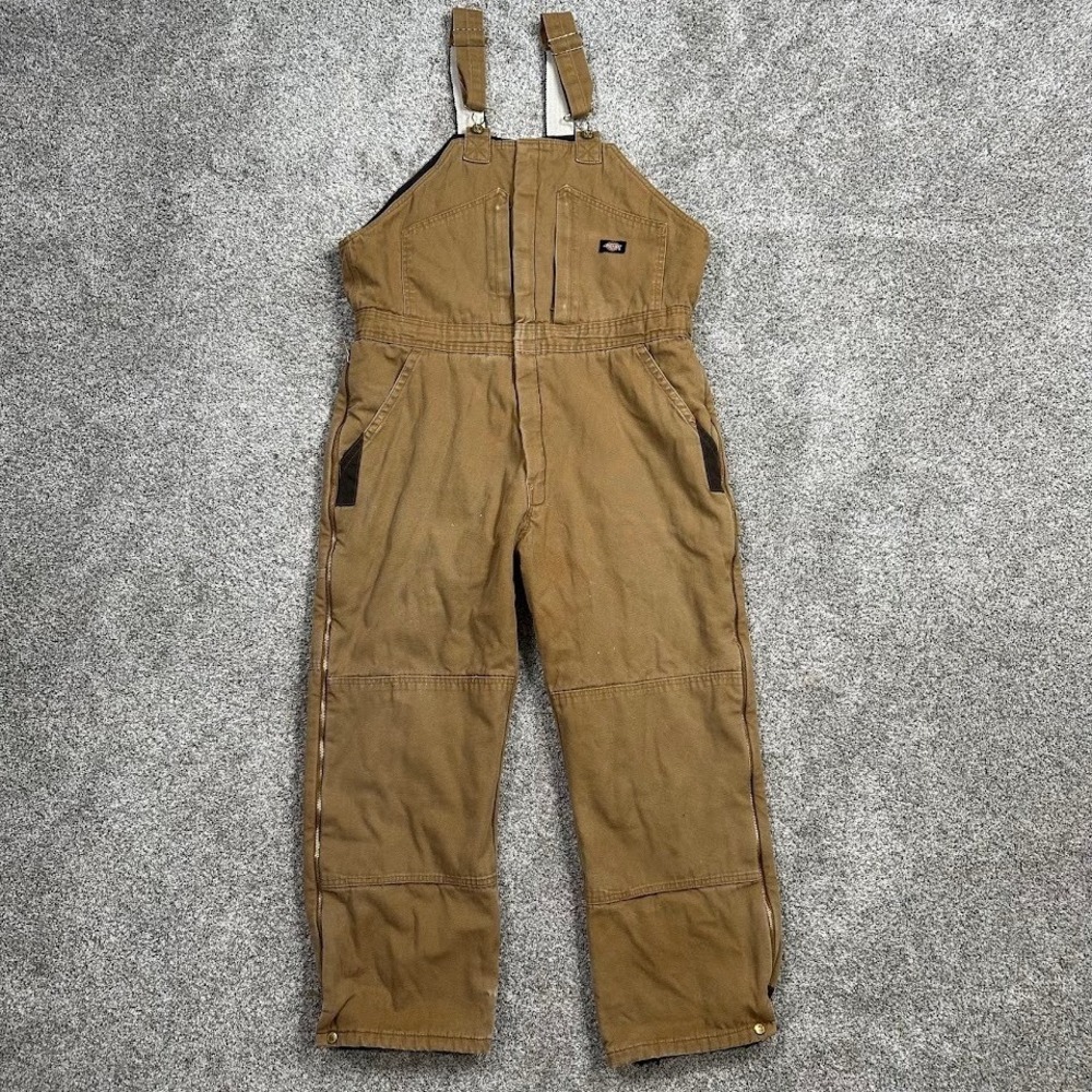 Dickies Men's XL Short Brown Duck Insulated Bib Overalls Quilt Lined Heavyweight